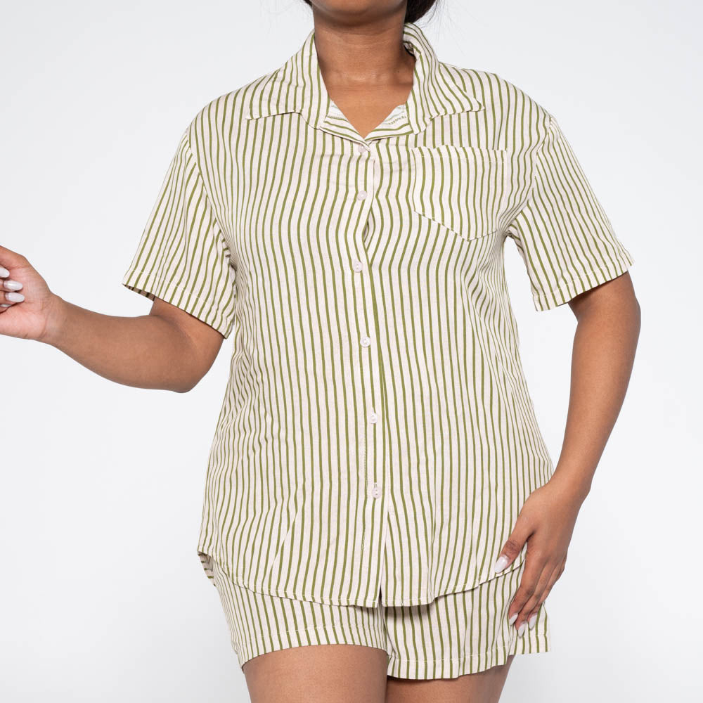 Ladies Green  Viscose Striped Shirt