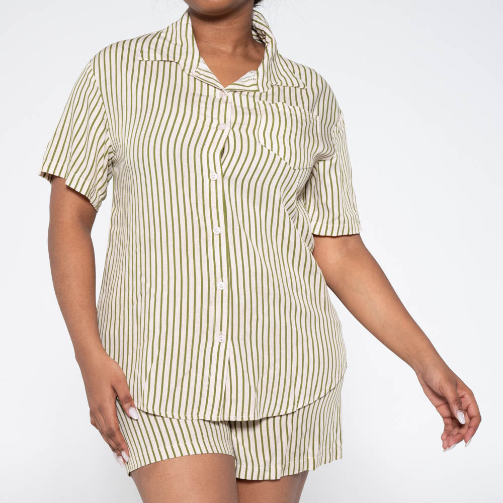 Ladies Green  Viscose Striped Shirt