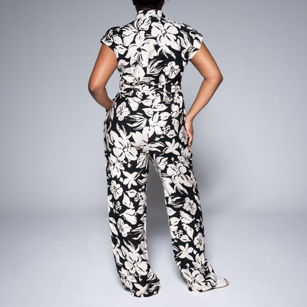 Printed Tie-Belt Jumpsuit