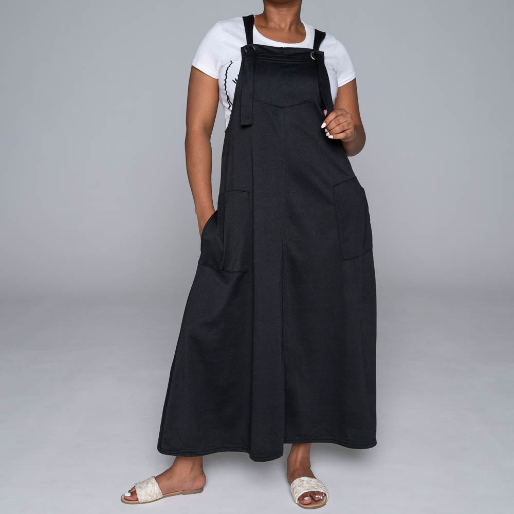 Black Pinafore Pocket Edit Dress