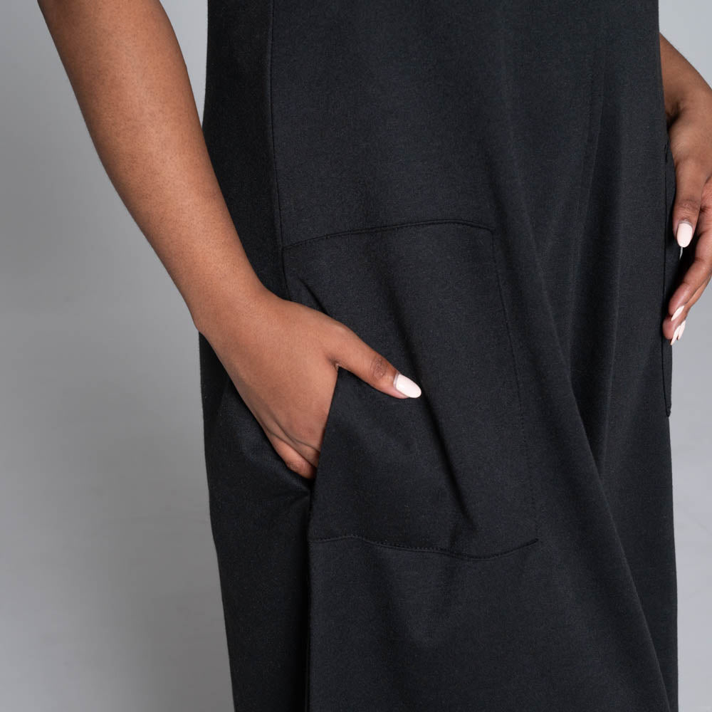 Black Pinafore Pocket Edit Dress