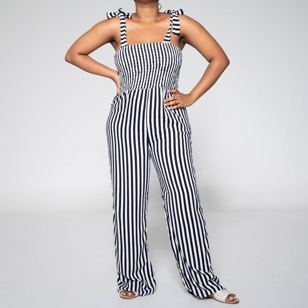 Navy/White Striped Jumpsuit