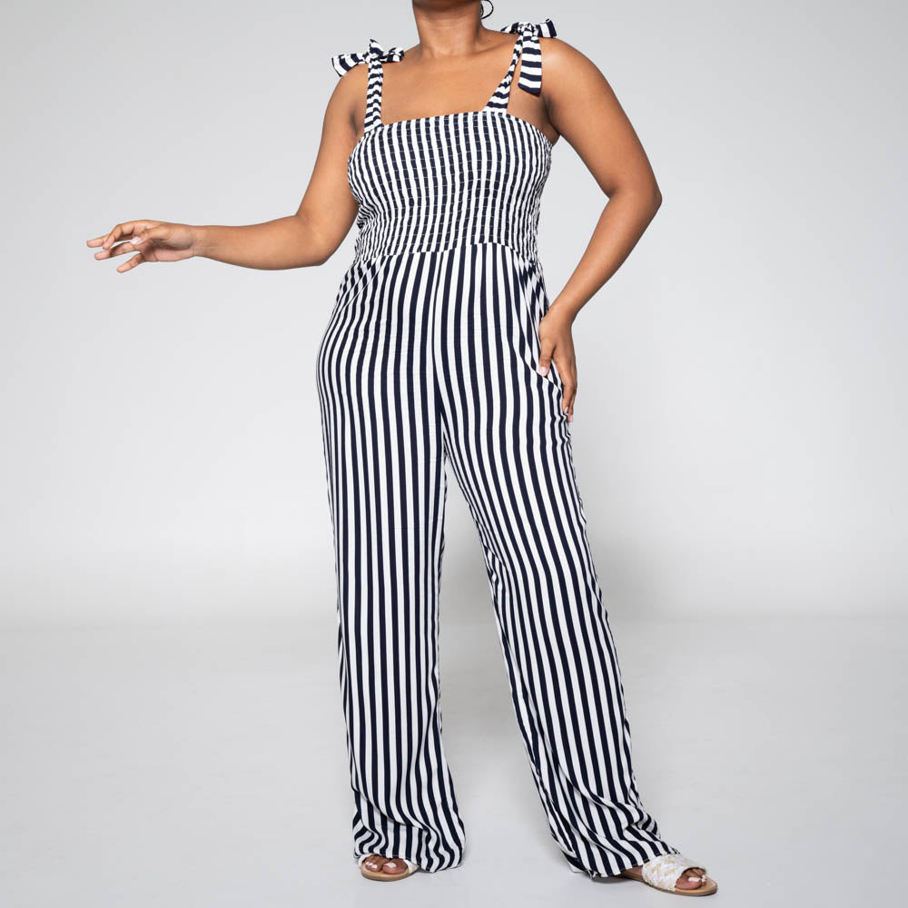 Navy/White Striped Jumpsuit