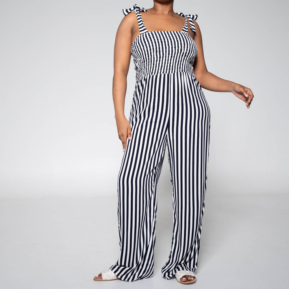 Navy/White Striped Jumpsuit