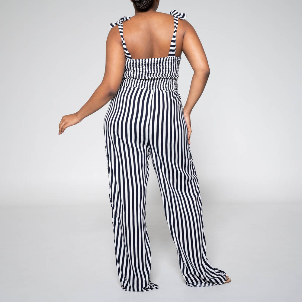 Navy/White Striped Jumpsuit