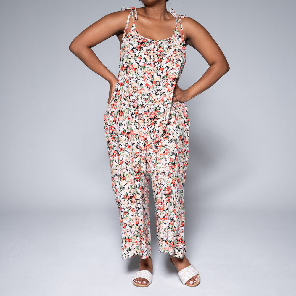 Strappy Viscose Printed Jumpsuit