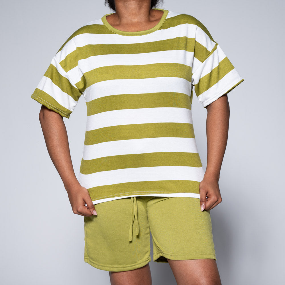 Chartreuse Striped Top And Shorts