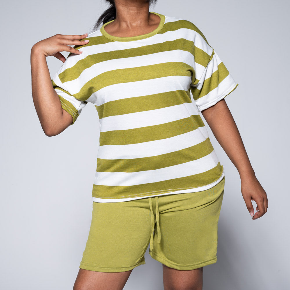 Chartreuse Striped Top And Shorts