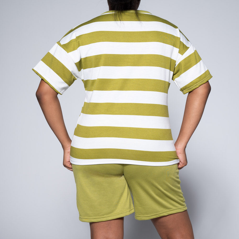 Chartreuse Striped Top And Shorts