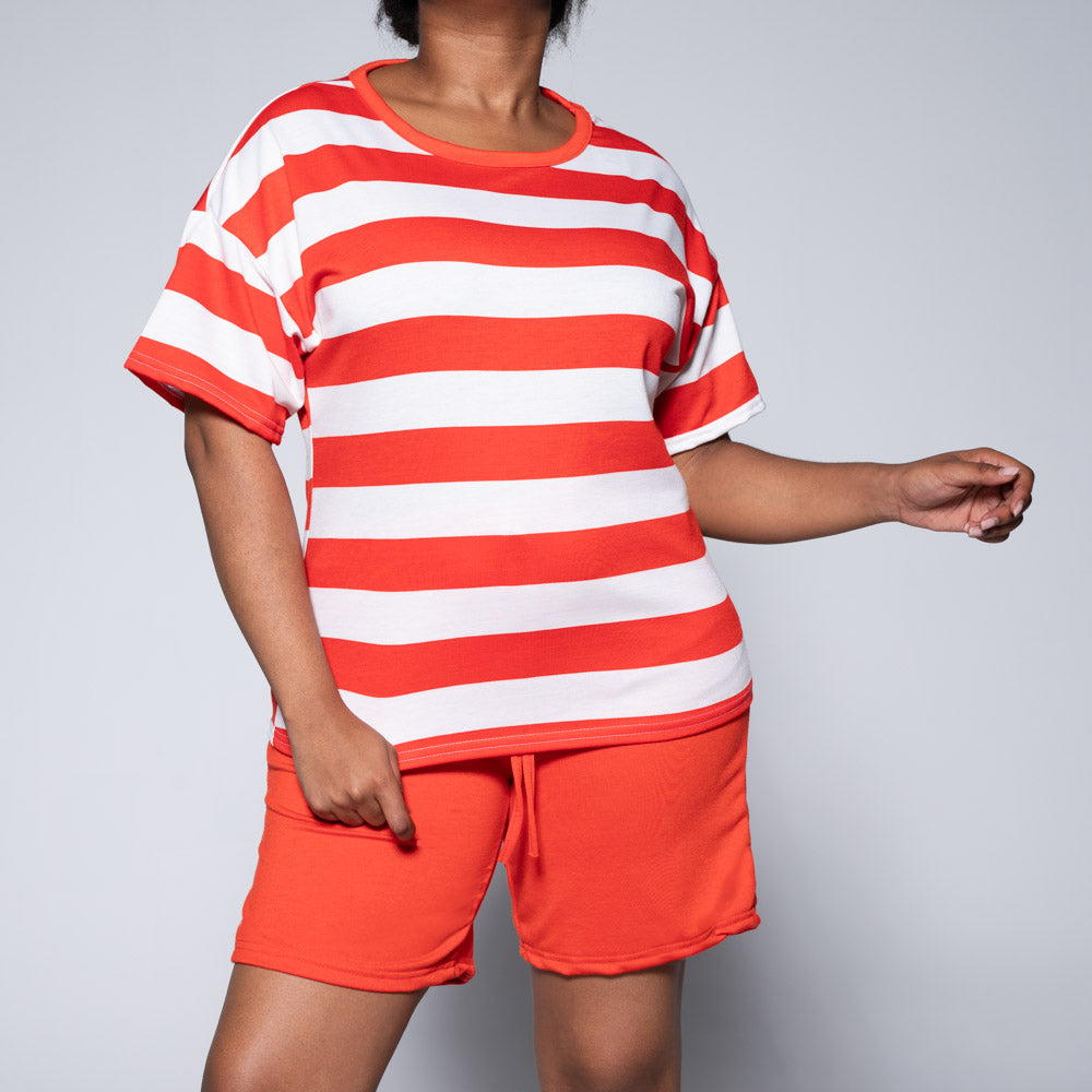 Terracotta Striped Top And Shorts