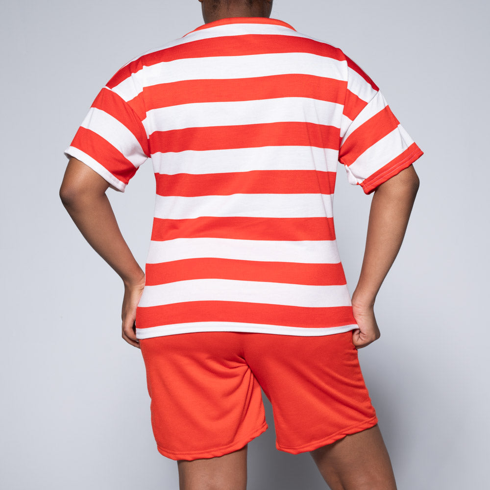 Terracotta Striped Top And Shorts