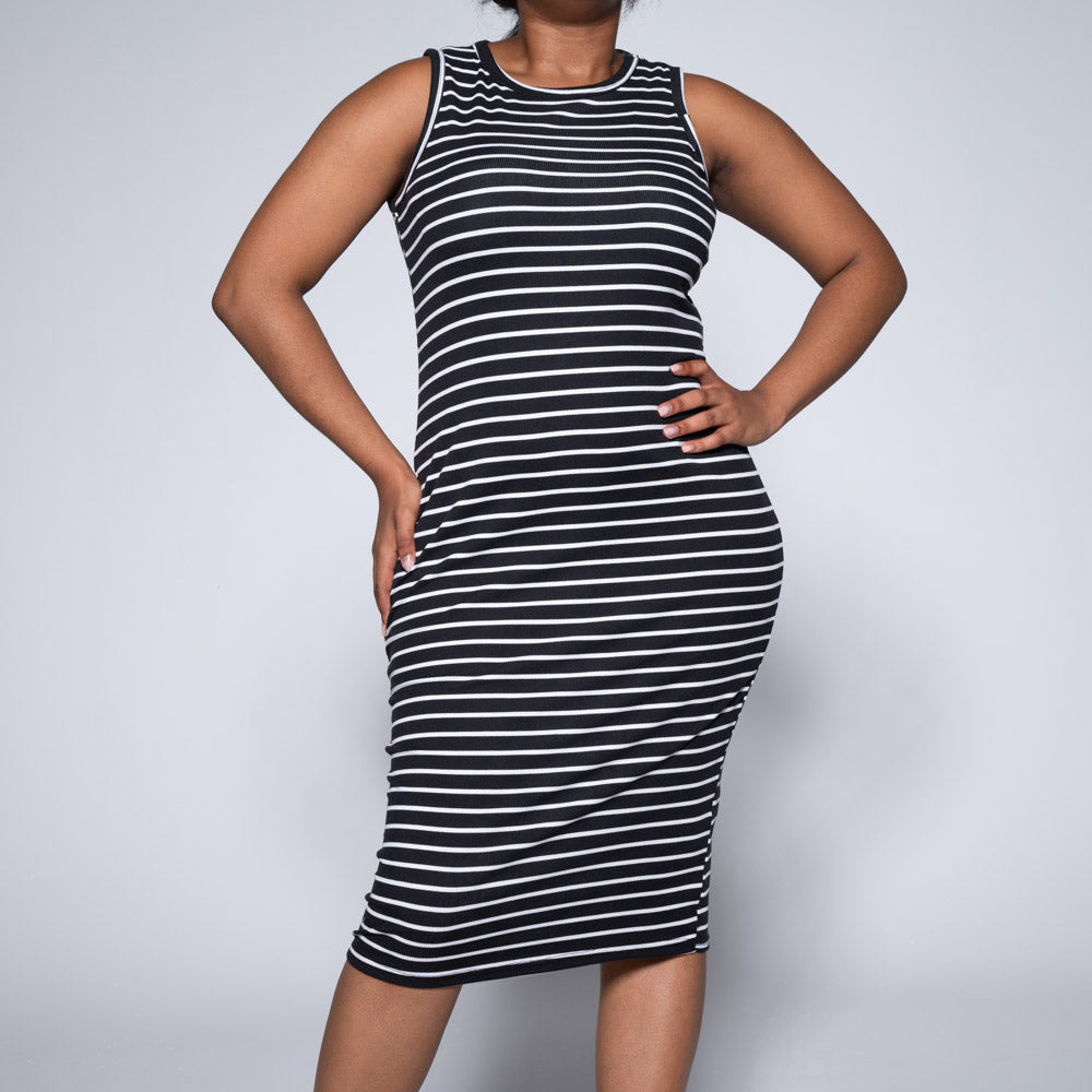 Black/White Sleeveless Striped Dress