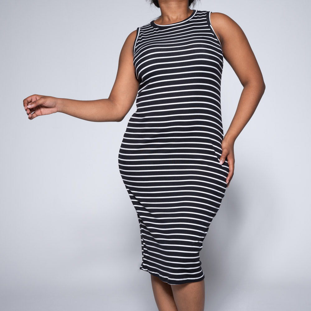 Black/White Sleeveless Striped Dress