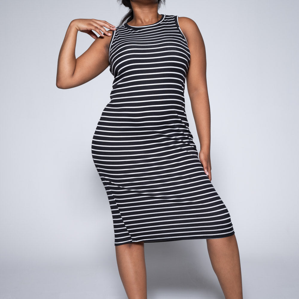 Black/White Sleeveless Striped Dress