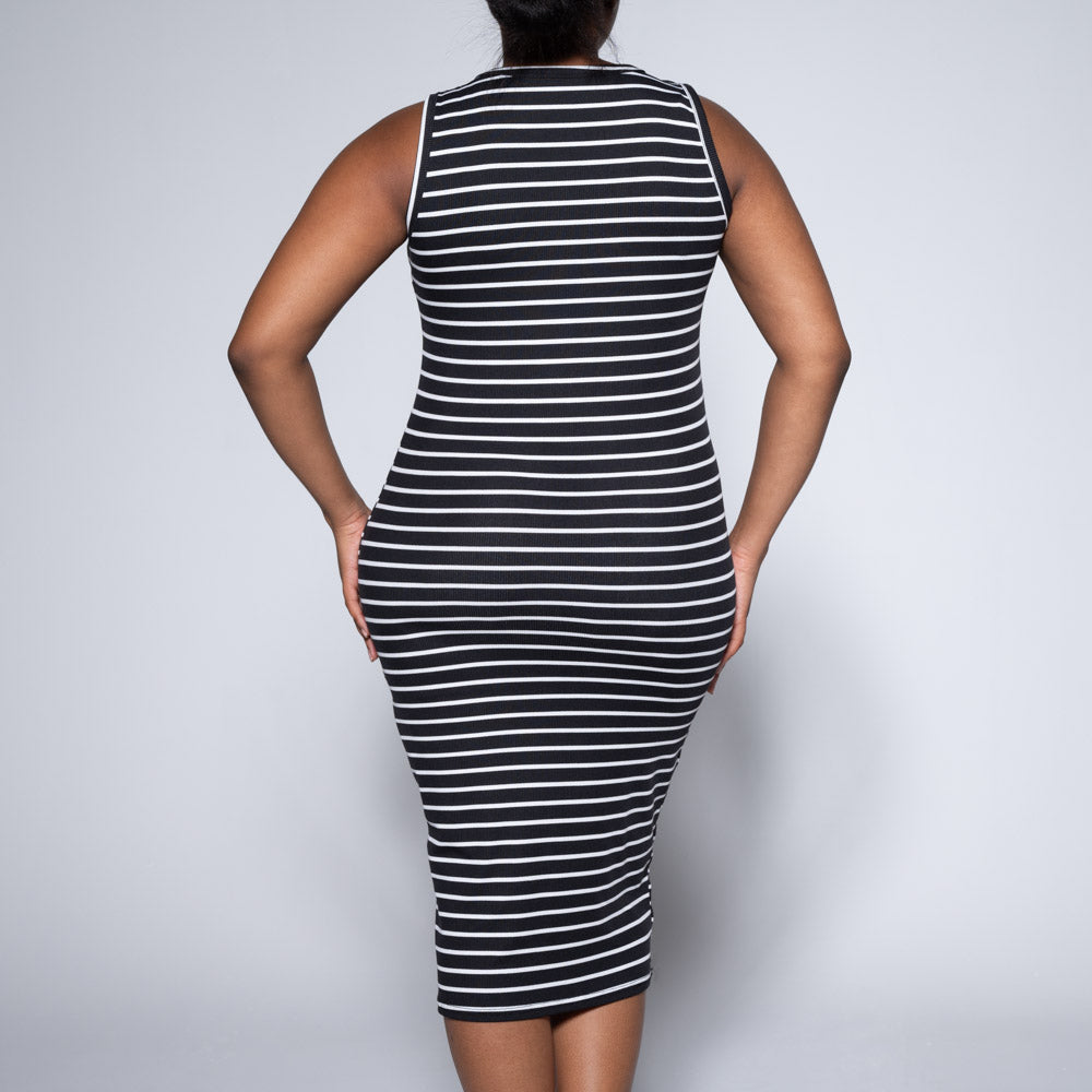 Black/White Sleeveless Striped Dress