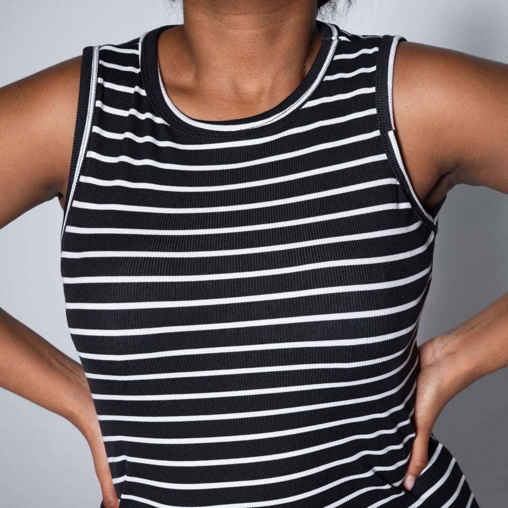 Black/White Sleeveless Striped Dress