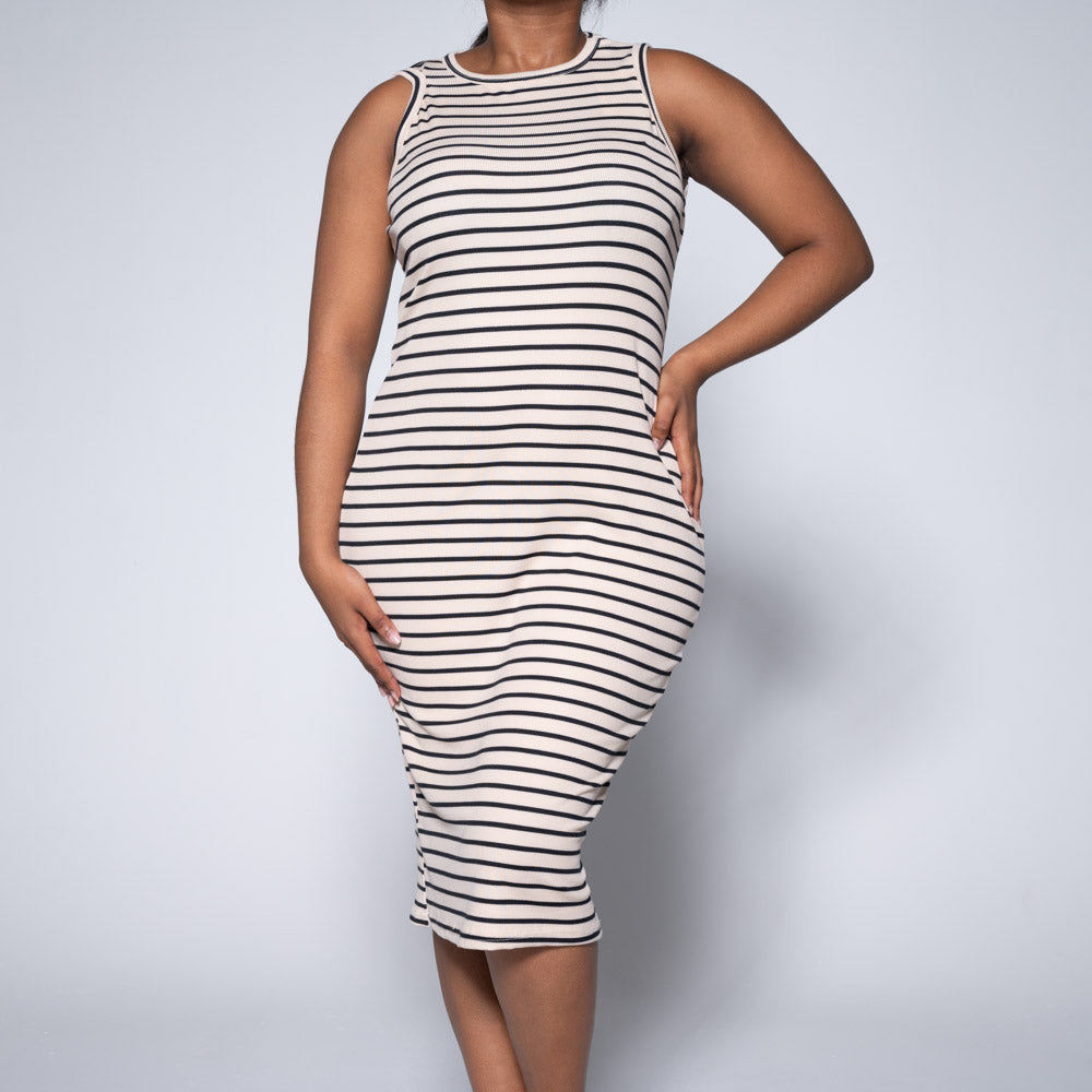 Stone/Black Sleeveless Striped Dress