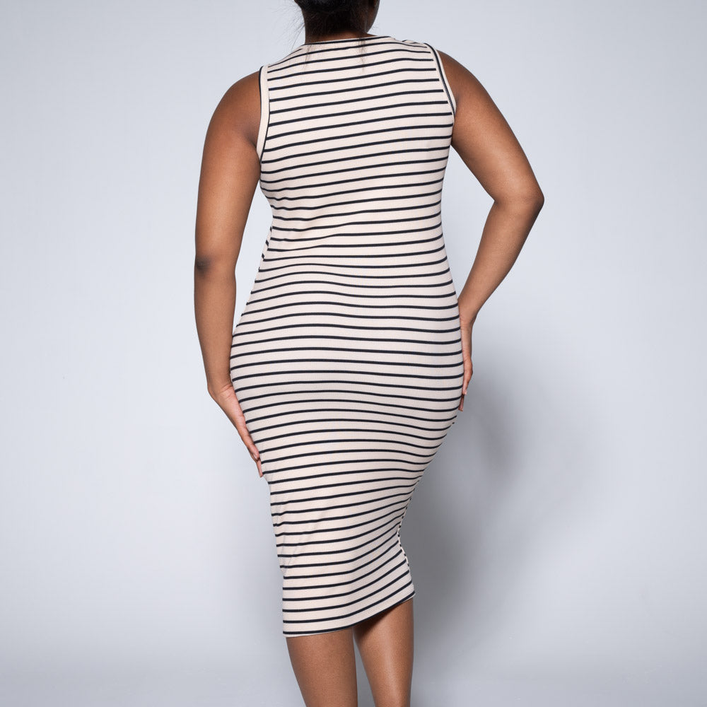 Stone/Black Sleeveless Striped Dress