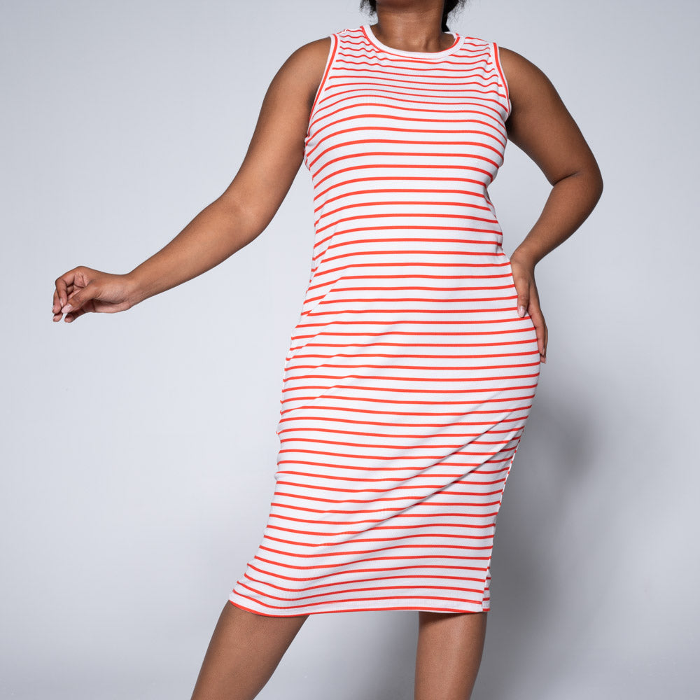 Terracotta Sleeveless Striped Dress