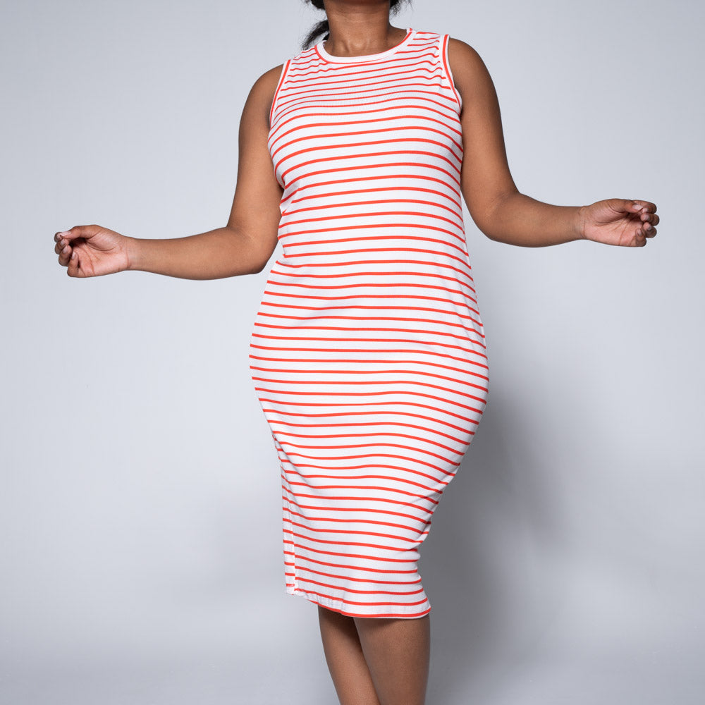 Terracotta Sleeveless Striped Dress