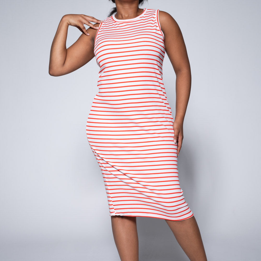 Terracotta Sleeveless Striped Dress