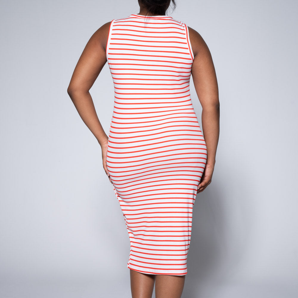 Terracotta Sleeveless Striped Dress