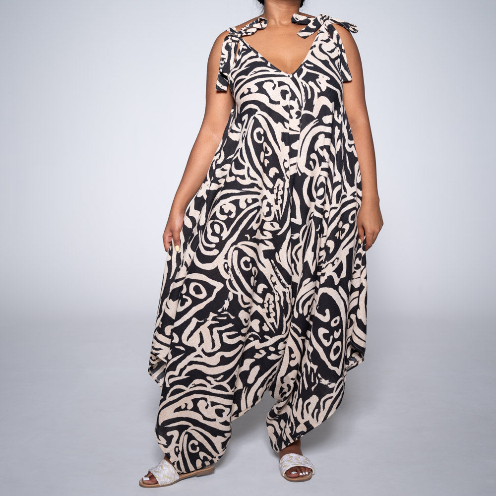 Blk/Stone Printed Jumpsuit