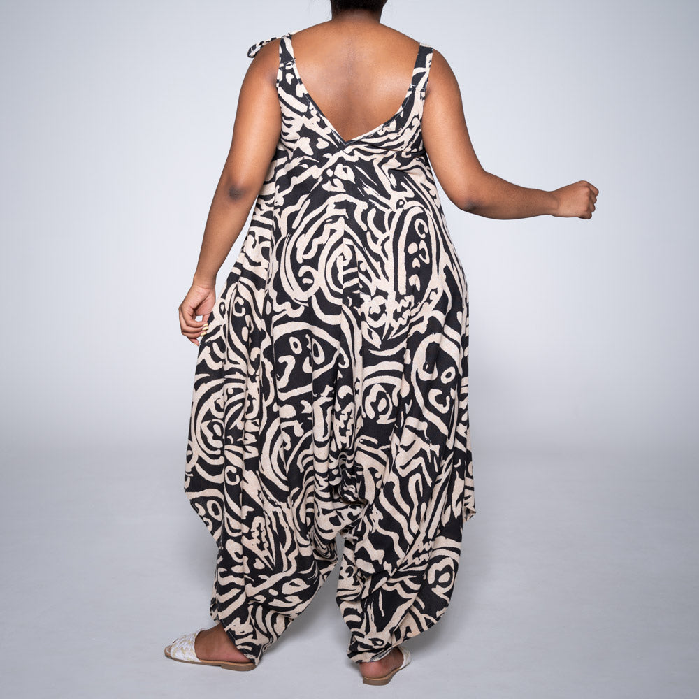 Blk/Stone Printed Jumpsuit