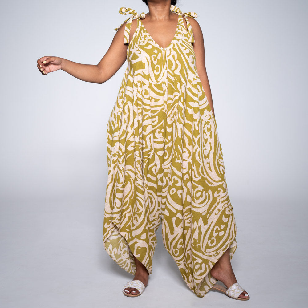 Chartreuse Printed Jumpsuit