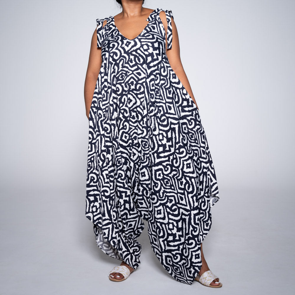 Navy/White Printed Jumpsuit