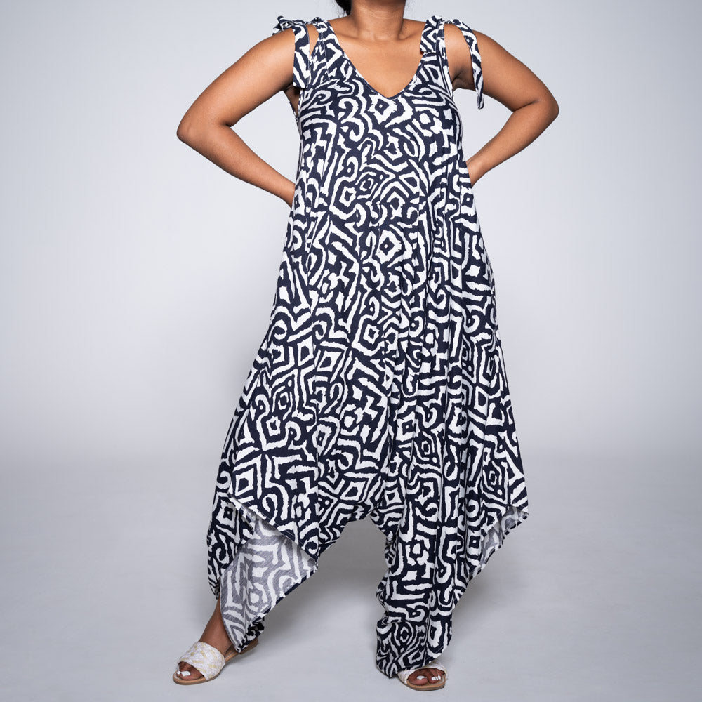 Navy/White Printed Jumpsuit