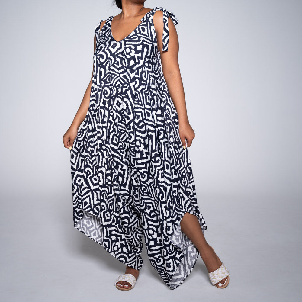 Navy/White Printed Jumpsuit