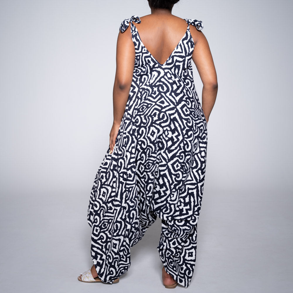 Navy/White Printed Jumpsuit