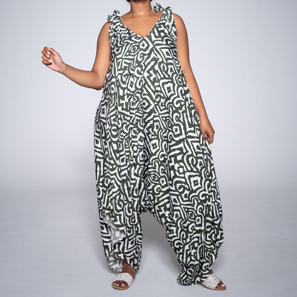 Olive/White Printed Jumpsuit