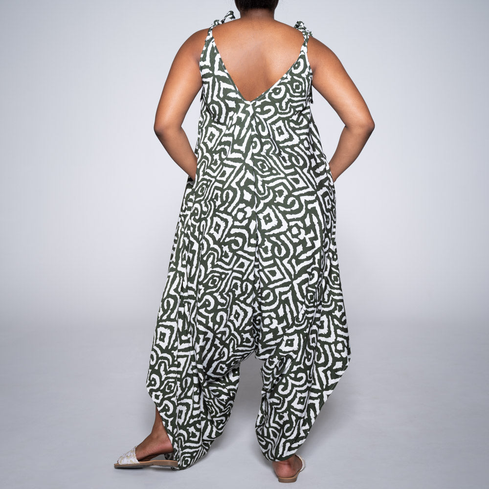 Olive/White Printed Jumpsuit