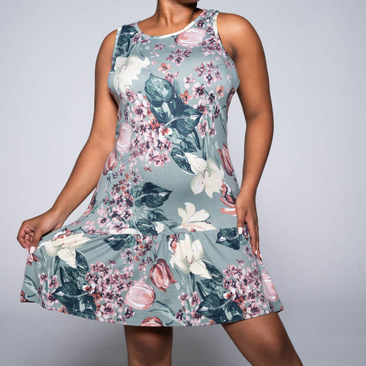 Sage Sleeveless Printed Dress