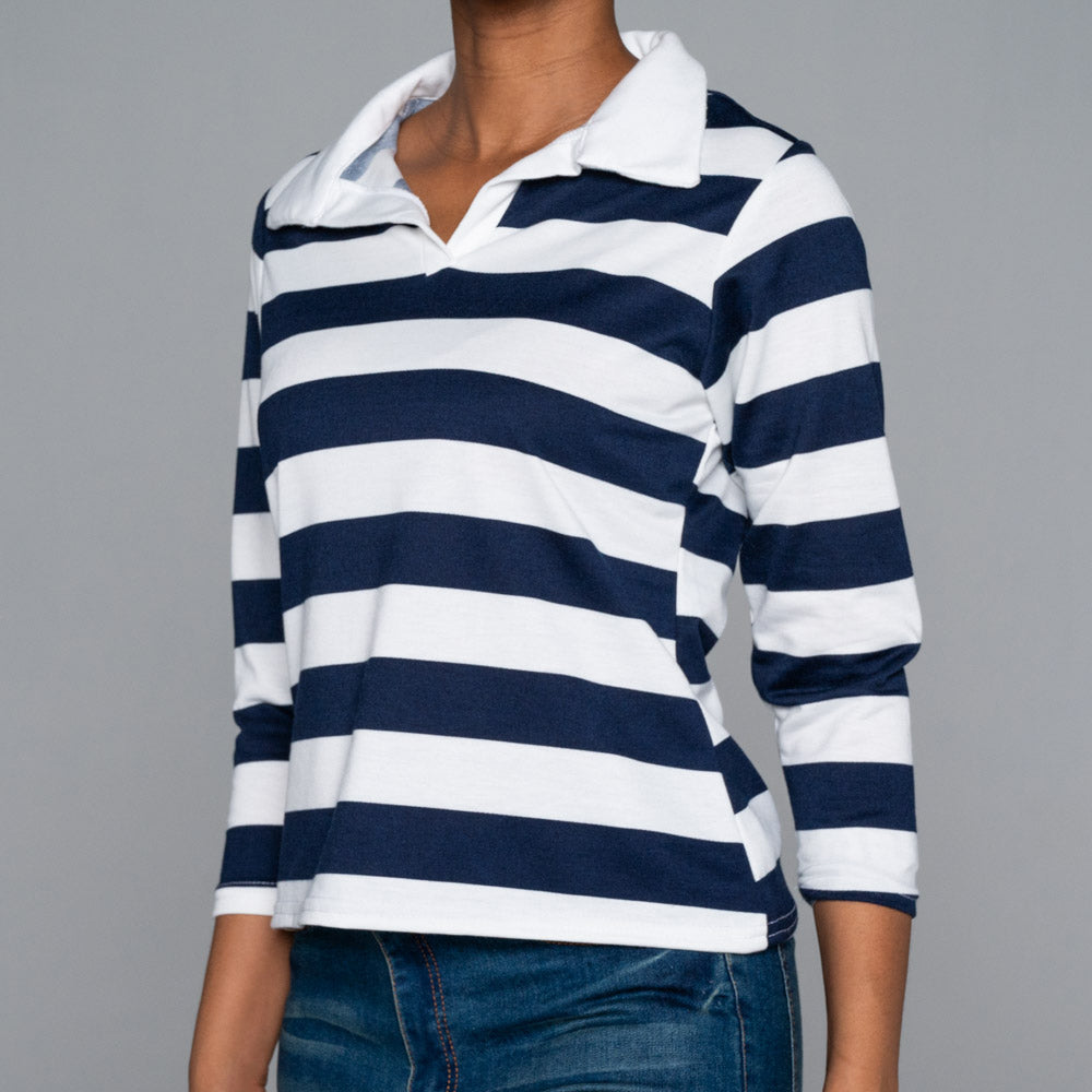 Striped Long Sleeve  Collar Edit Top