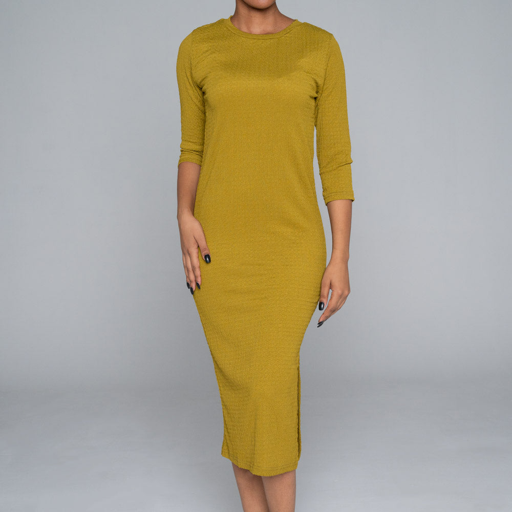 Chartreuse Crinkle Knit Dress