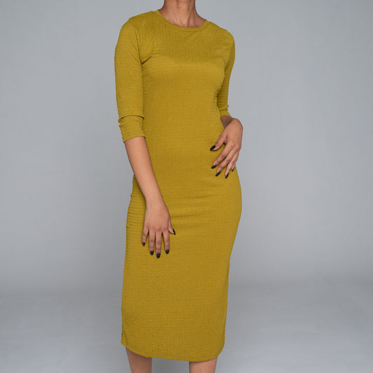 Chartreuse Crinkle Knit Dress