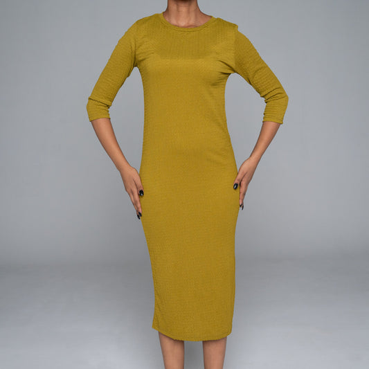 Chartreuse Crinkle Knit Dress