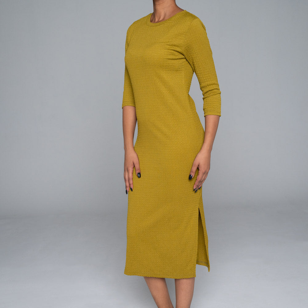 Chartreuse Crinkle Knit Dress