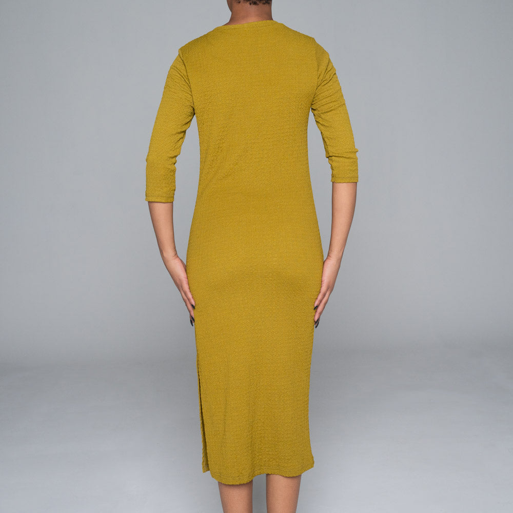 Chartreuse Crinkle Knit Dress