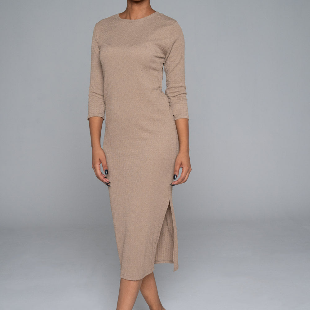 Taupe Crinkle Knit Dress