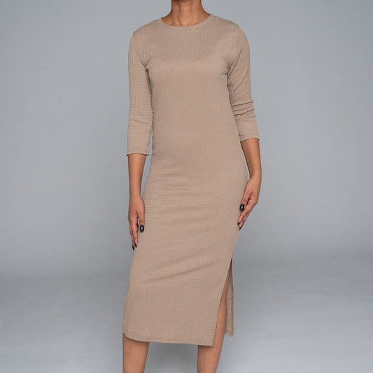 Taupe Crinkle Knit Dress