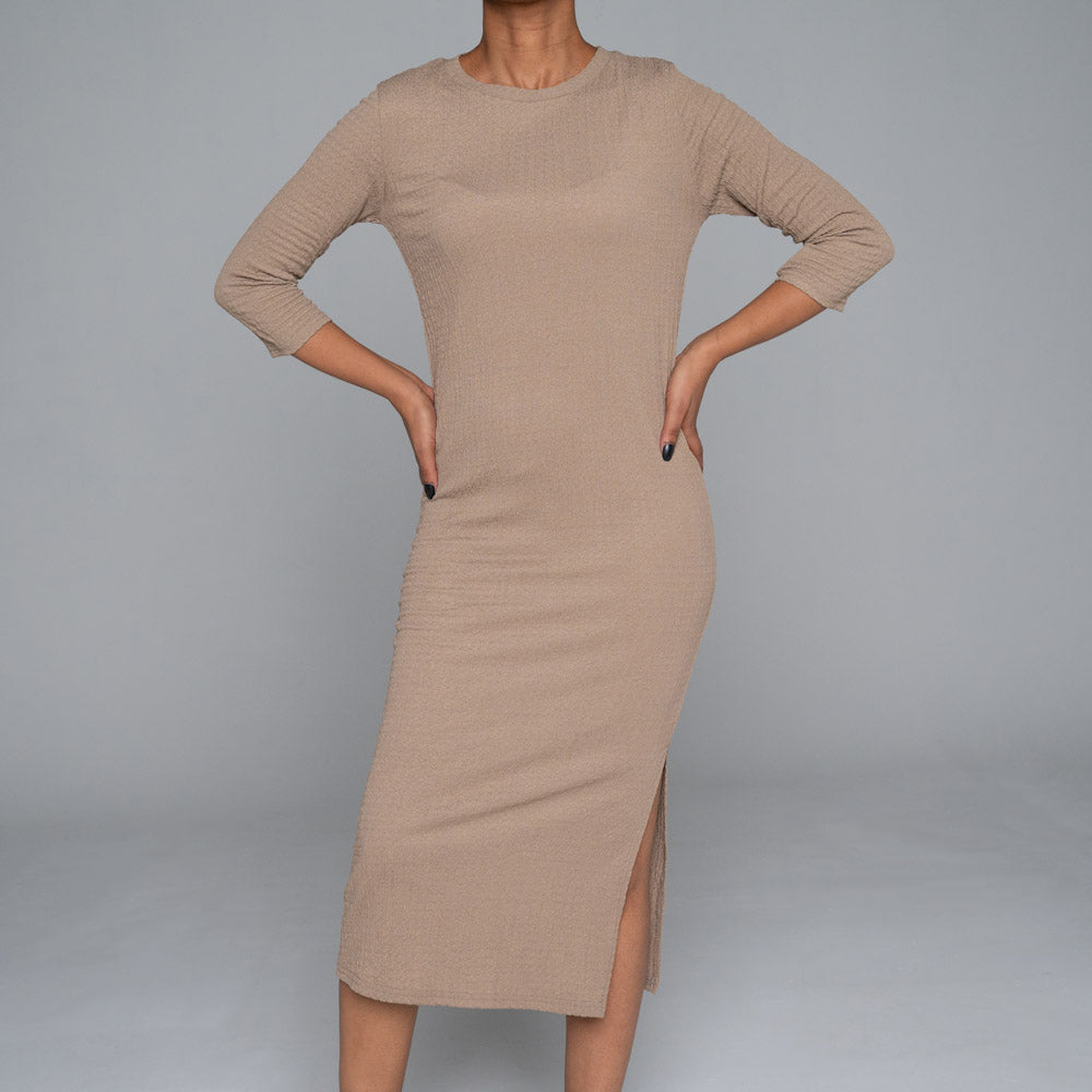 Taupe Crinkle Knit Dress