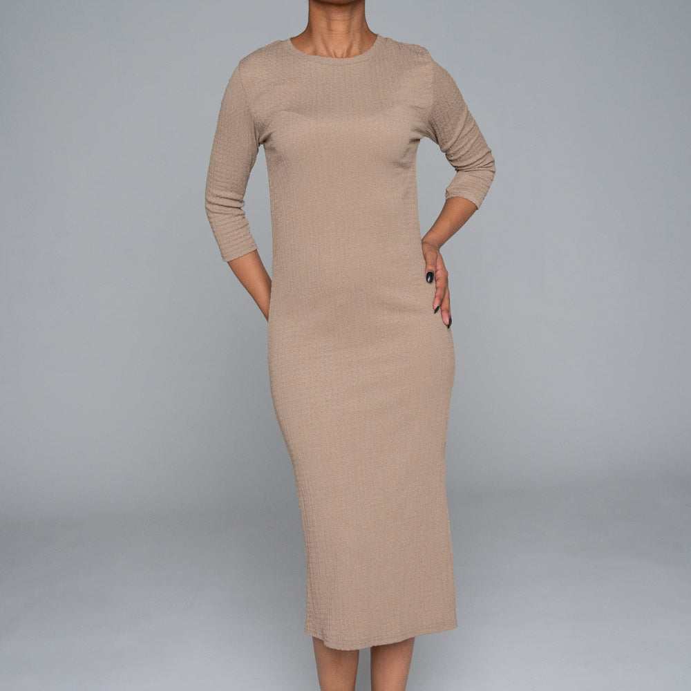 Taupe Crinkle Knit Dress