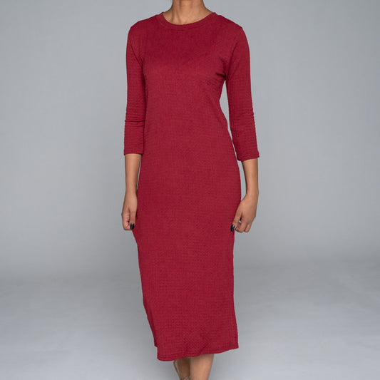 Wine Crinkle Knit Dress