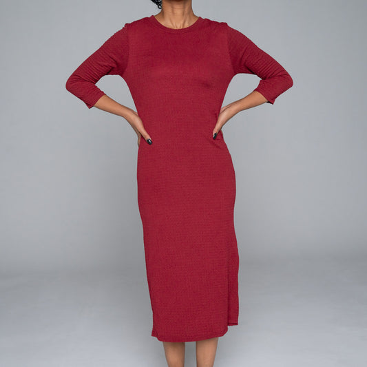 Wine Crinkle Knit Dress