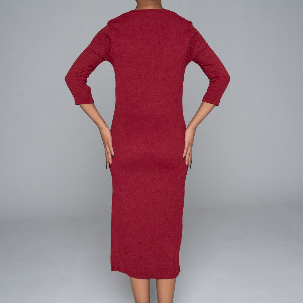 Wine Crinkle Knit Dress