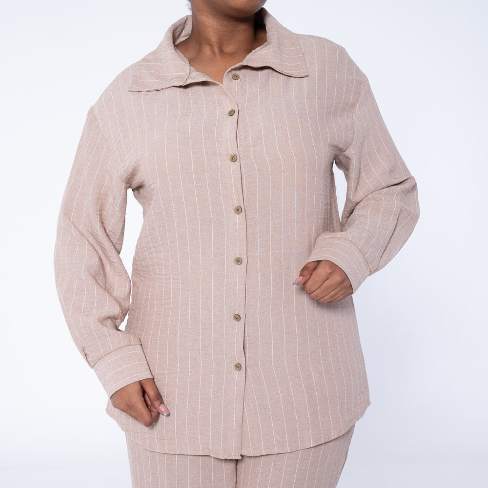 Taupe Long Sleeve Striped Airflow Top